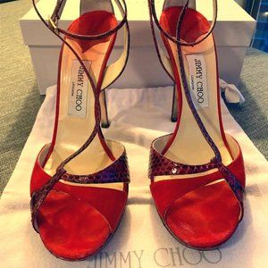 Jimmy Choo Elaphe Snake/ Suede Red - Size 39.5